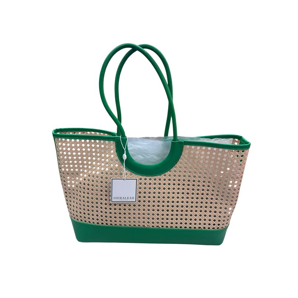 Shiraleah Lyra Tote Bag Green Woven Cane Straw Vegan Leather Large Beach NWT - Picture 6 of 7